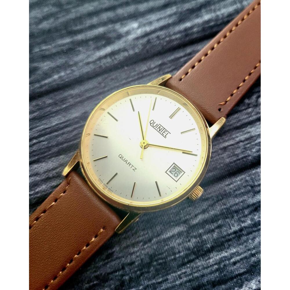 Very Rare Vintage Quintel Pie Pan Mens 80s Retro‎ Dress Watch